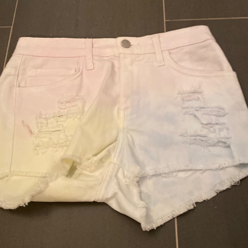 O2 Denim multi-colored frayed jean shorts size S